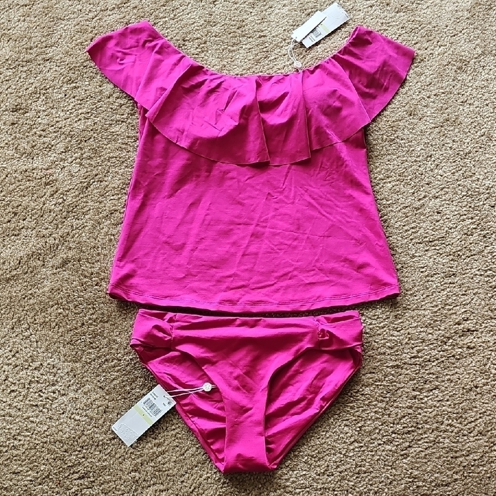 Trina Turk Women's Off Shoulder Ruffle Tankini Swimsuit Size 4